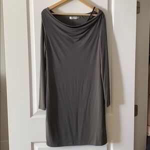 Calvin Klein olive green long sleeve scoop draped dress 8 NWT